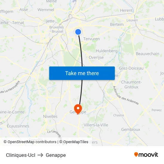 UCL Clinics to Genappe map