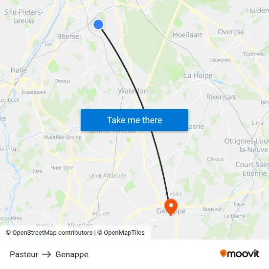 Pasteur to Genappe map