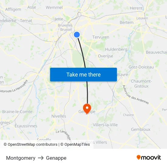 Montgomery to Genappe map