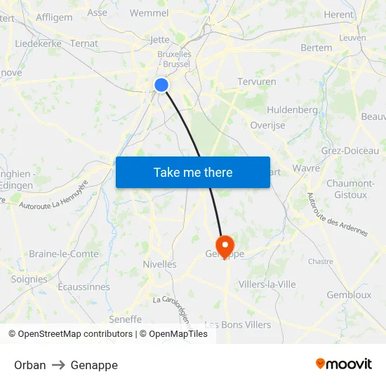 Orban to Genappe map