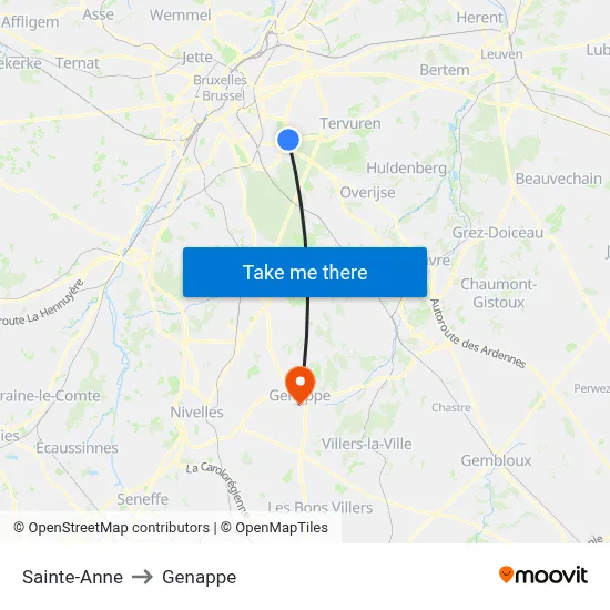 Sainte-Anne to Genappe map