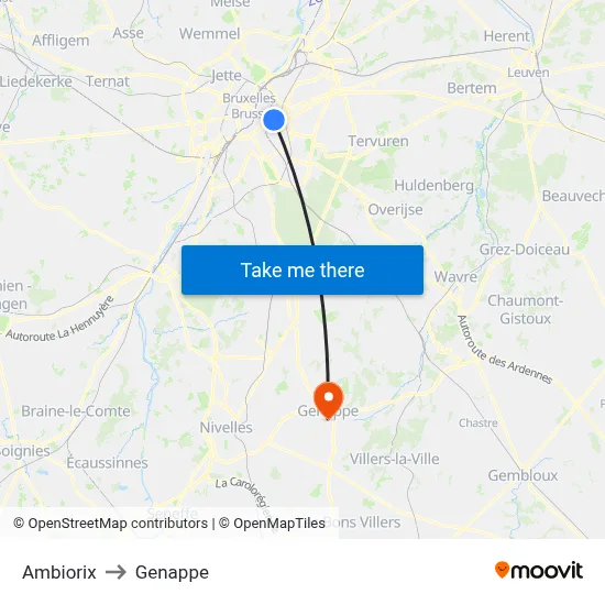 Ambiorix to Genappe map