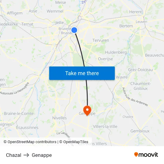 Chazal to Genappe map