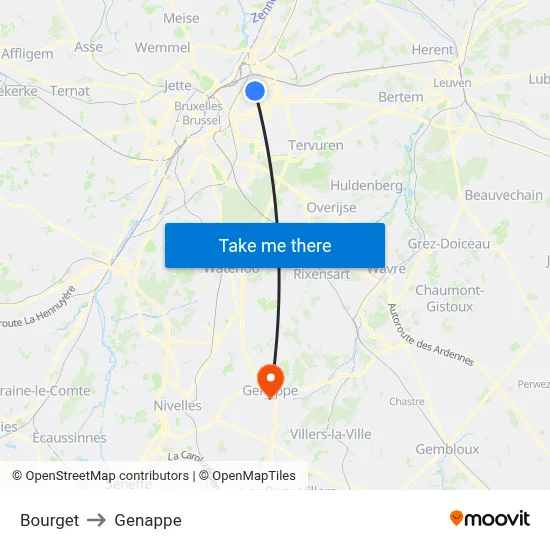 Bourget to Genappe map