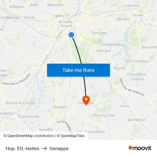 Hop. Ett.-Ixelles to Genappe map