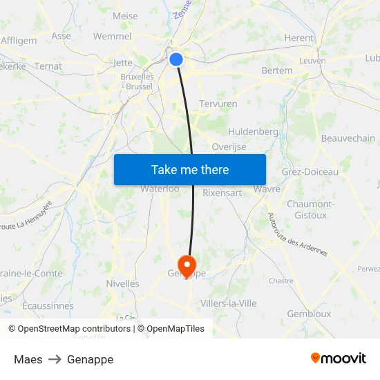 Maes to Genappe map