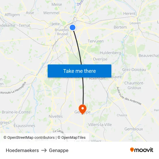 Hoedemaekers to Genappe map