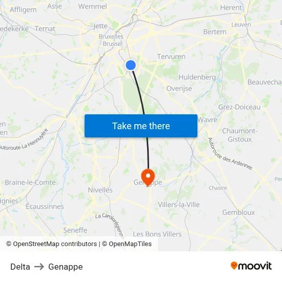 Delta to Genappe map