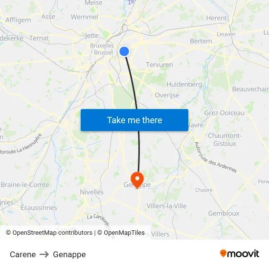 Carene to Genappe map