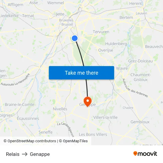 Relais to Genappe map