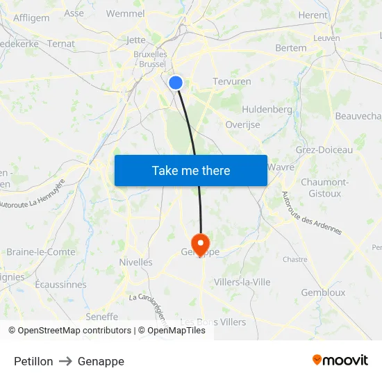Petillon to Genappe map