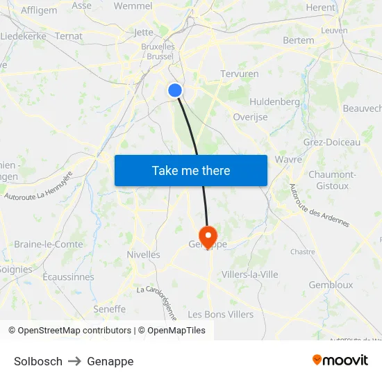 Solbosch to Genappe map