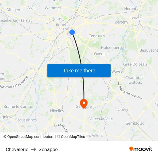Chevalerie to Genappe map