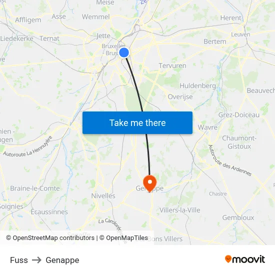 Fuss to Genappe map