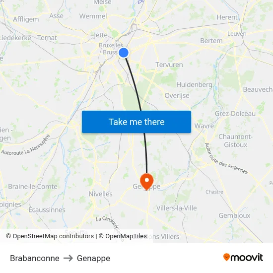 Brabanconne to Genappe map