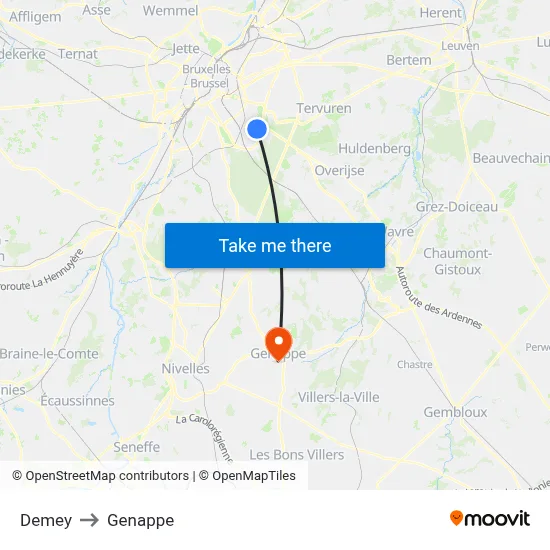 Demey to Genappe map