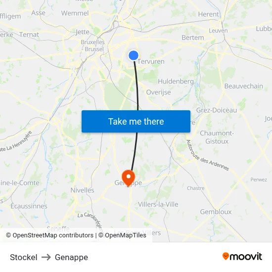 Stockel to Genappe map
