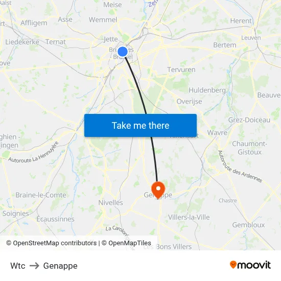 Wtc to Genappe map