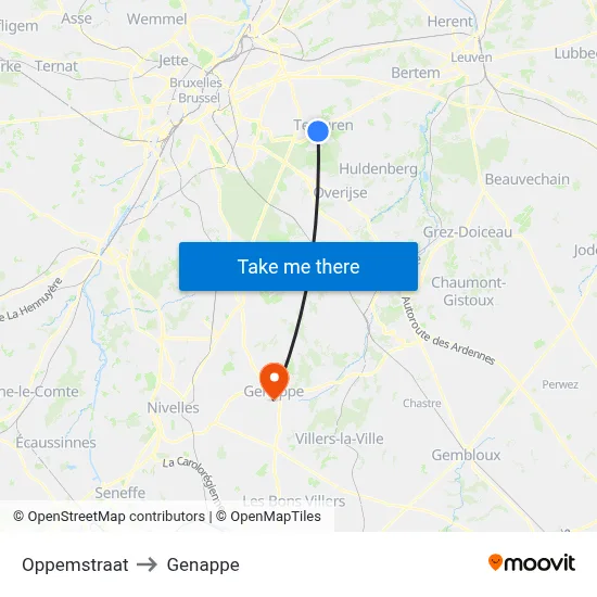 Oppem Street to Genappe map