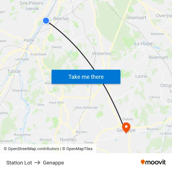 Lot Station to Genappe map