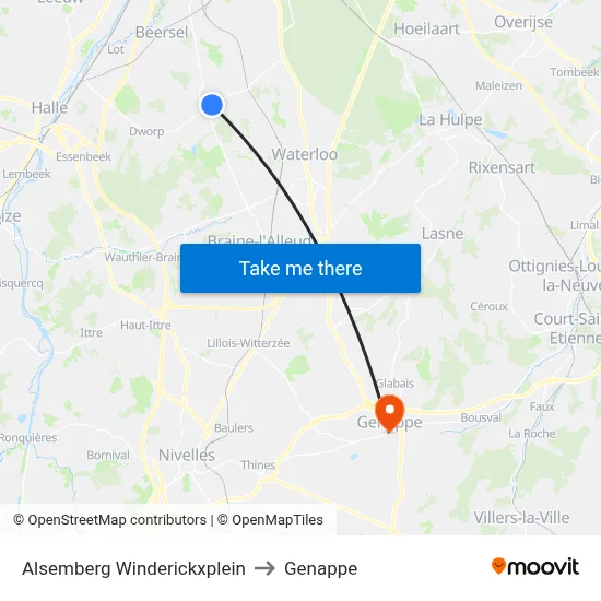 Alsemberg Winderickx Square to Genappe map