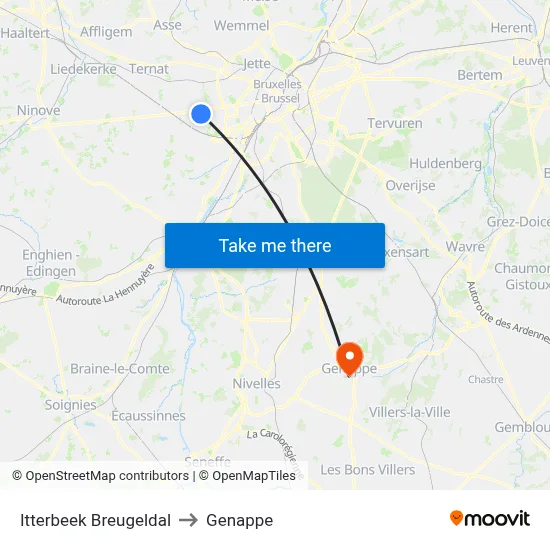 Itterbeek Breugel Valley to Genappe map