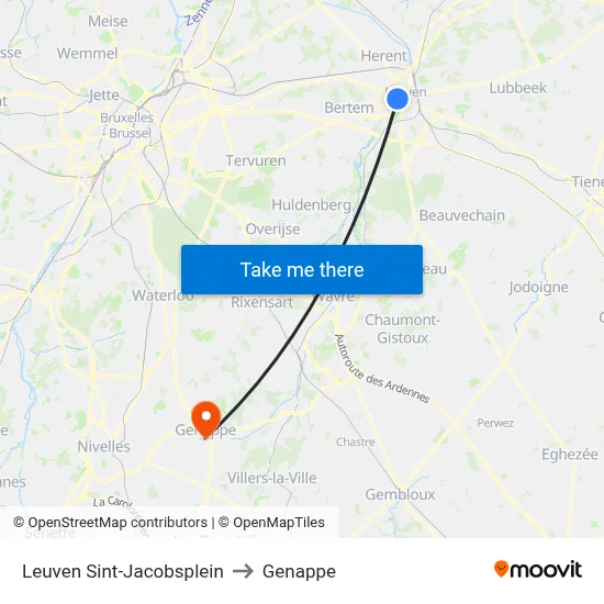 Leuven Saint Jacob Square to Genappe map