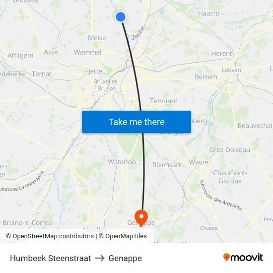 Humbeek Stone Street to Genappe map