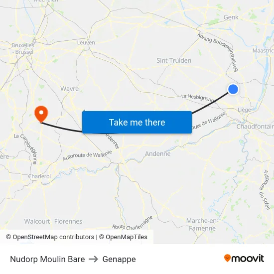 Nudorp Bare Mill to Genappe map