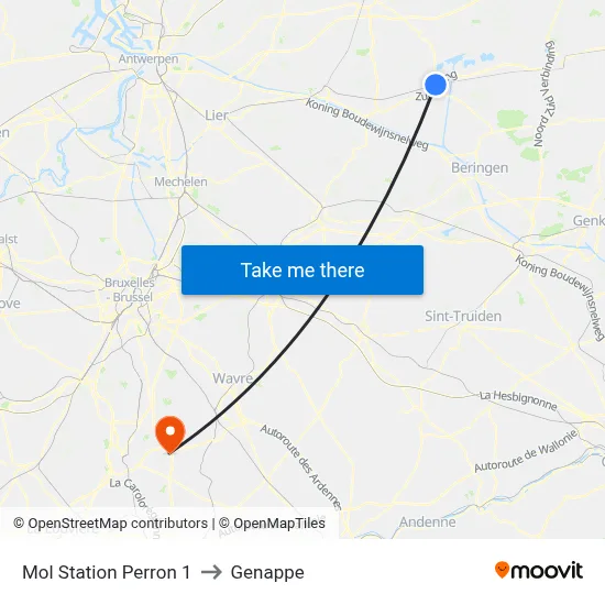 Mol Station Platform 1 to Genappe map