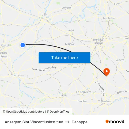 Anzegem St. Vincent Institute to Genappe map