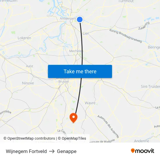 Wijnegem Fort Field to Genappe map