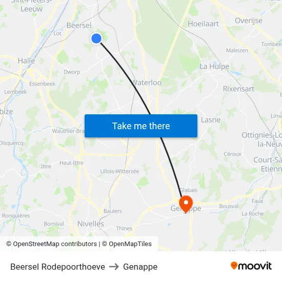 Beersel Red Gate Farm to Genappe map