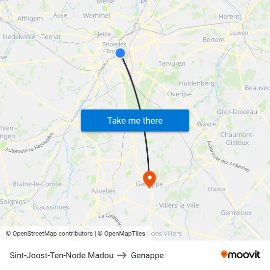 Saint-Josse-Ten-Node Madou to Genappe map