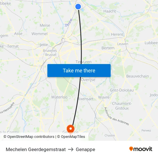 Mechelen Geerdegemstraat to Genappe map