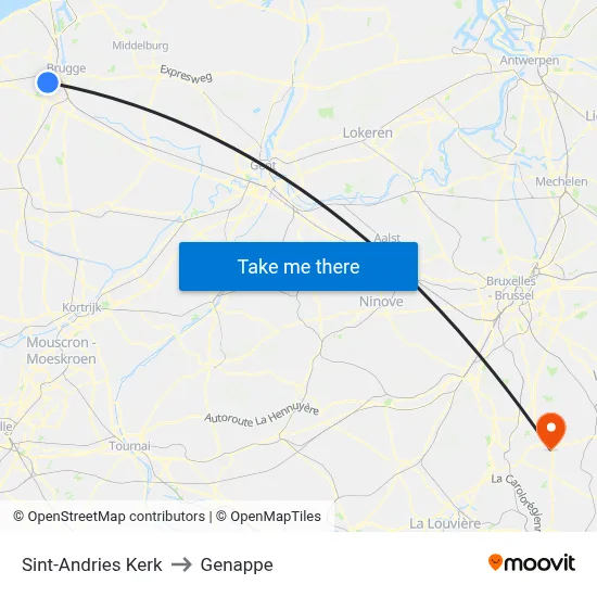 Sint-Andries Church to Genappe map