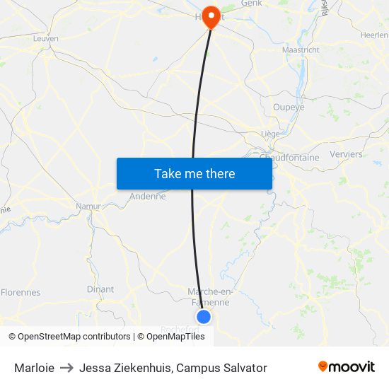 Marloie to Jessa Ziekenhuis, Campus Salvator map