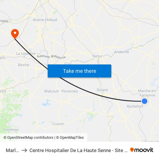 Marloie to Centre Hospitalier De La Haute Senne - Site Le Tilleriau map