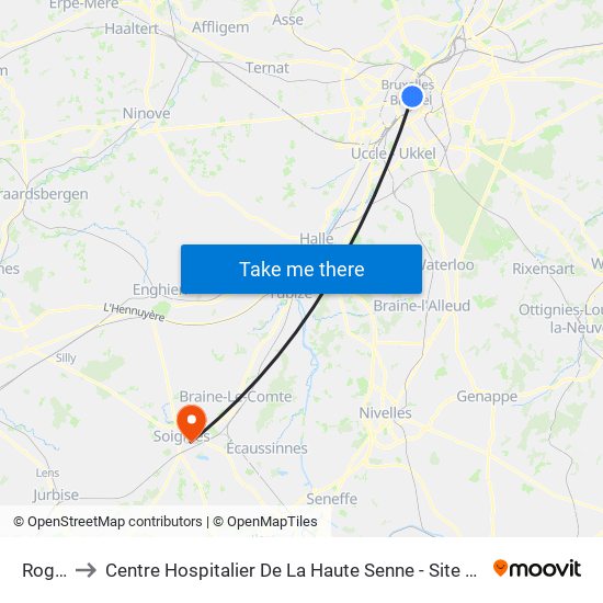 Rogier to Centre Hospitalier De La Haute Senne - Site Le Tilleriau map