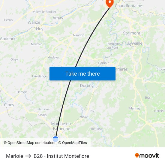 Marloie to B28 - Institut Montefiore map