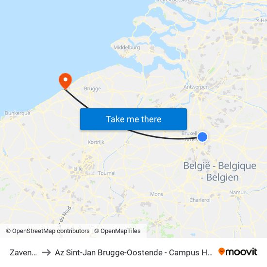 Zaventem to Az Sint-Jan Brugge-Oostende - Campus Hendrik Serruys map