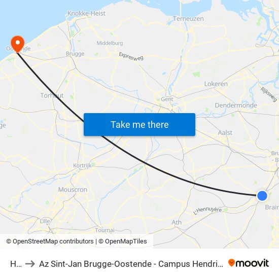 Hal to Az Sint-Jan Brugge-Oostende - Campus Hendrik Serruys map