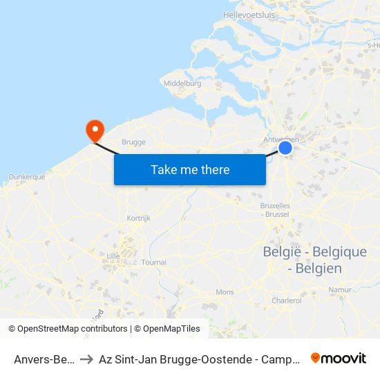 Anvers-Berchem to Az Sint-Jan Brugge-Oostende - Campus Hendrik Serruys map