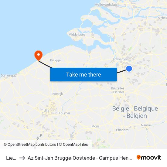 Lierre to Az Sint-Jan Brugge-Oostende - Campus Hendrik Serruys map