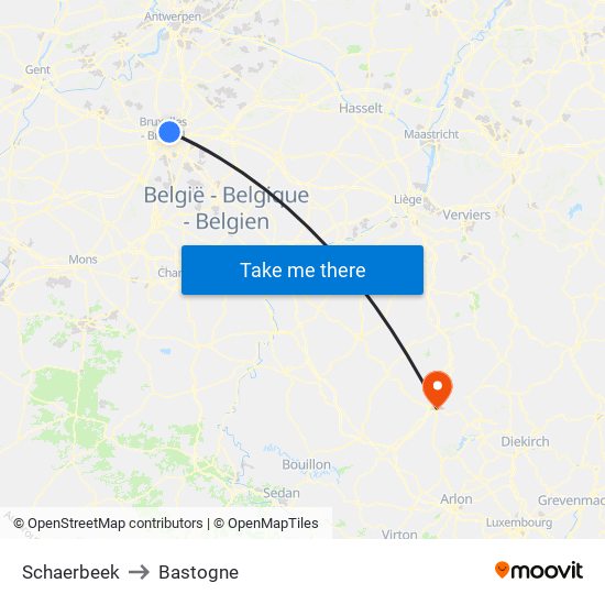 Schaerbeek to Bastogne map