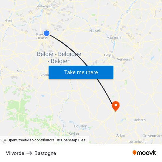 Vilvorde to Bastogne map