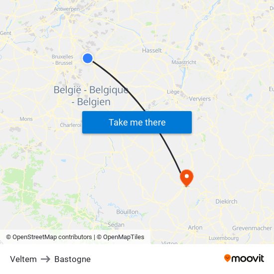 Veltem to Bastogne map
