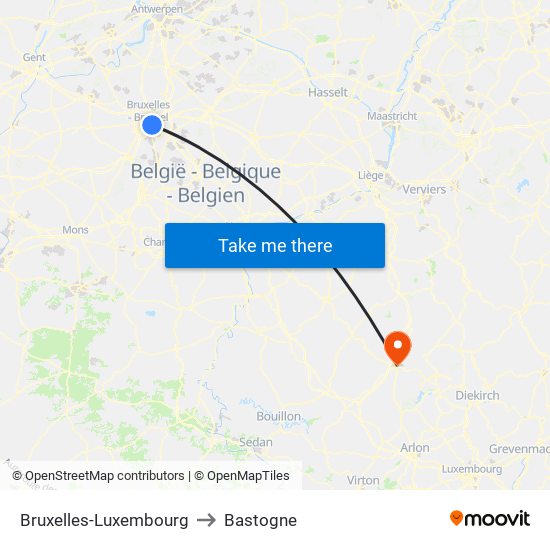 Bruxelles-Luxembourg to Bastogne map