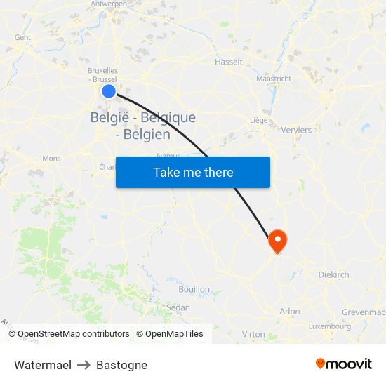 Watermael to Bastogne map