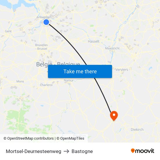 Mortsel-Deurnesteenweg to Bastogne map